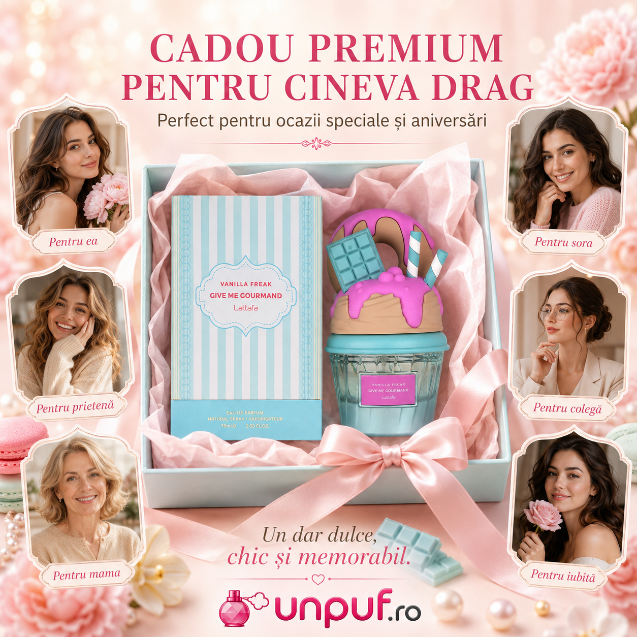 Prezentare Lattafa Vanilla Freak capac sculptural sticlă texturată și ambalaj pastel premium